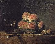 Jean Baptiste Simeon Chardin Baskets of peaches with wine walnut knife Spain oil painting reproduction